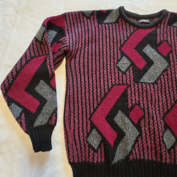 XL Indie Vintage sweater Eclectic Grandpa core Mens Black Red Geometric dad 80's - Picture 8 of 9
